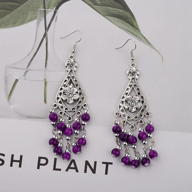 Vintage Tibetan Multicolor Tassel Earrings