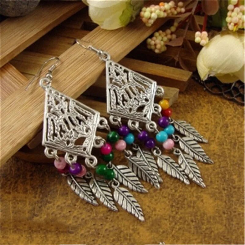 Vintage Tibetan Multicolor Tassel Earrings