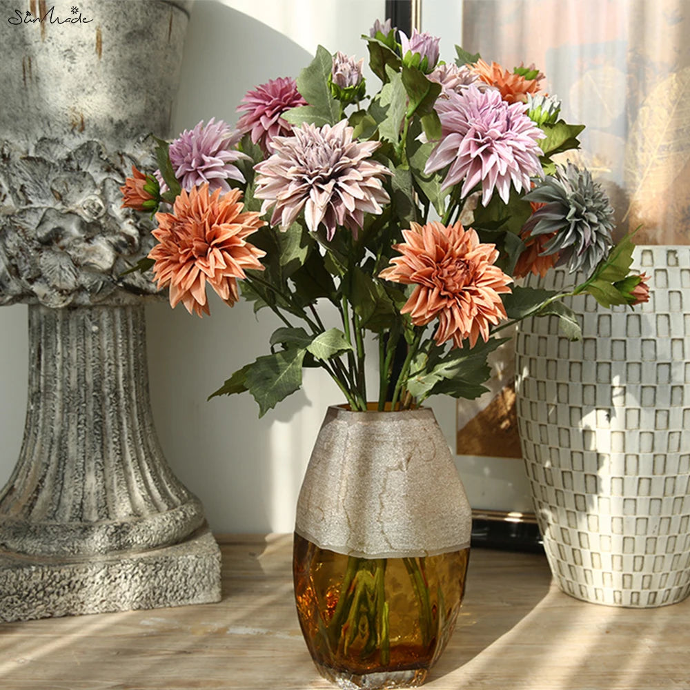 High-End Vintage Silk Dahlia Branch