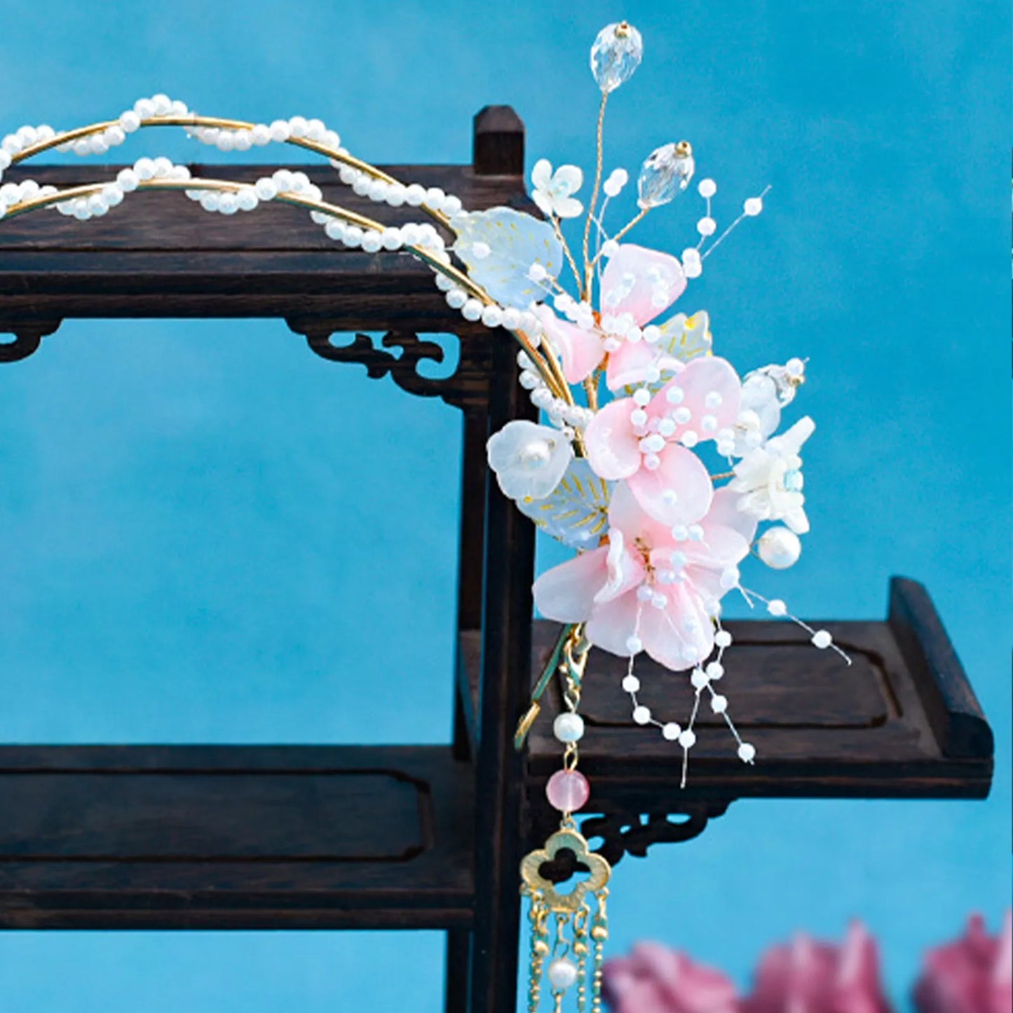 Pink Tassel Floral Headband