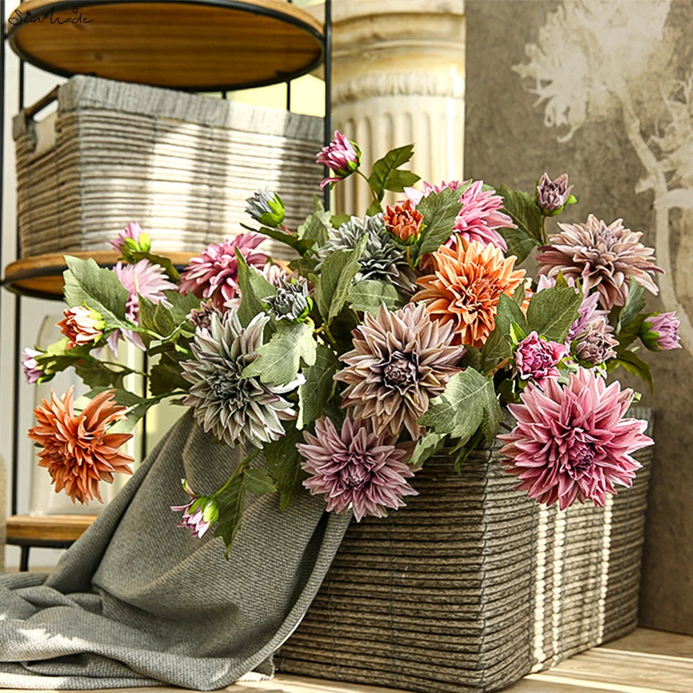 High-End Vintage Silk Dahlia Branch
