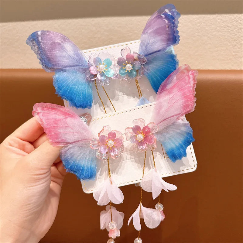 Pretty Girls Butterfly Tassel Hair Clips