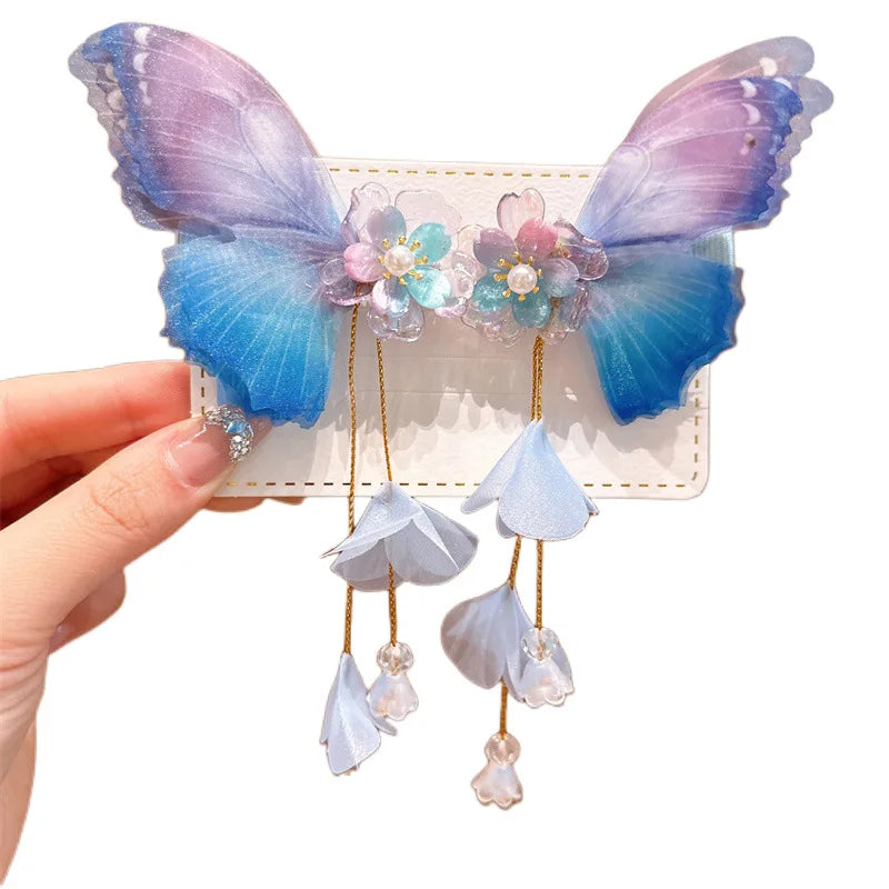 Pretty Girls Butterfly Tassel Hair Clips