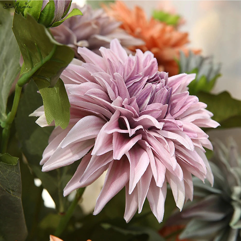 High-End Vintage Silk Dahlia Branch