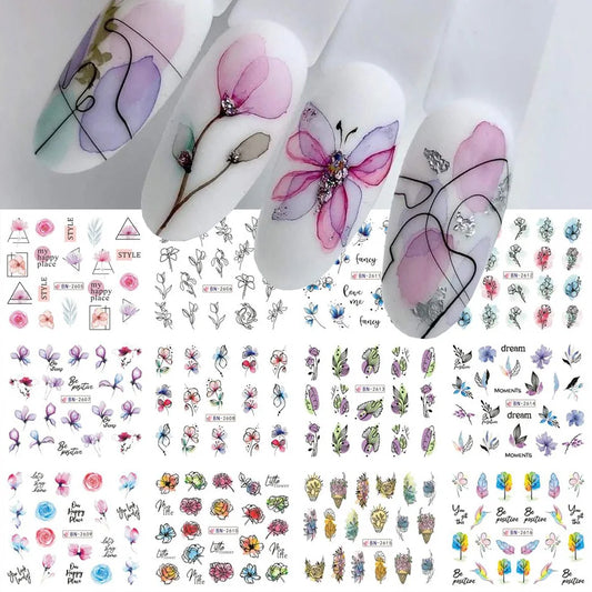 12 pcs Beautiful Floral Nail Sticker Sets