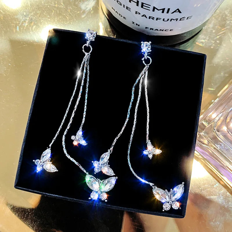 Shiny Butterfly Crystal Drop Earrings