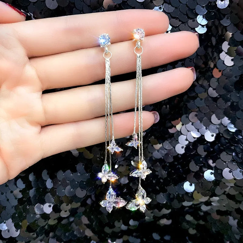 Shiny Butterfly Crystal Drop Earrings