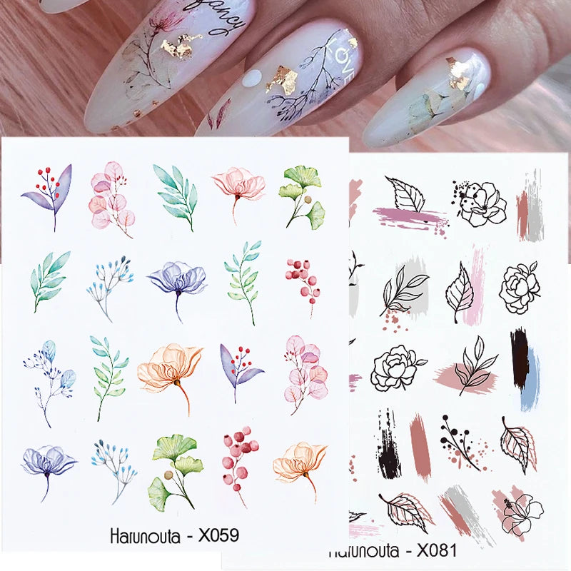 Beautiful Painted Flower Nail Decals