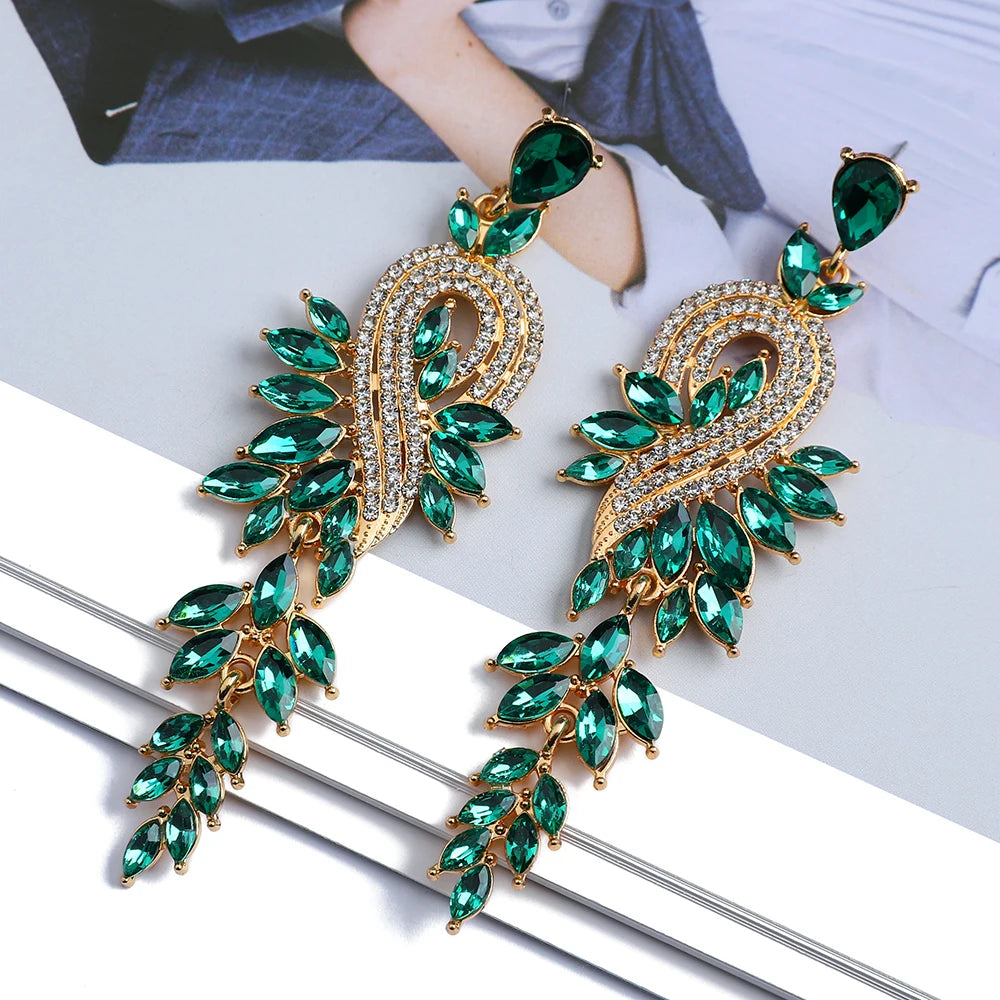 Elegant Design Crystal Leaves Earrings