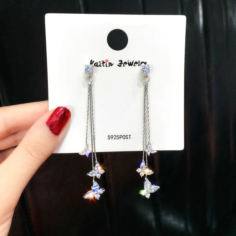 Shiny Butterfly Crystal Drop Earrings