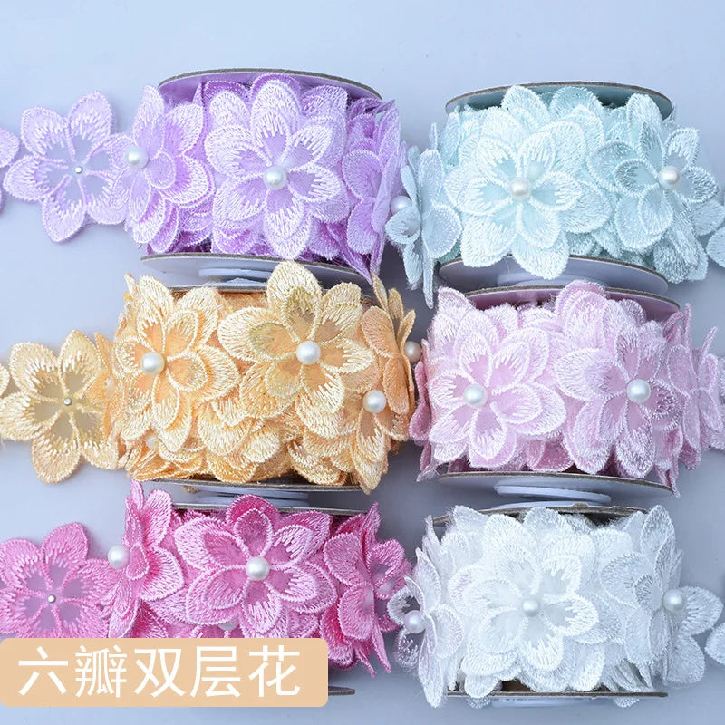 2 Yards 3D Six-Petal Double-Layer Flower Lace