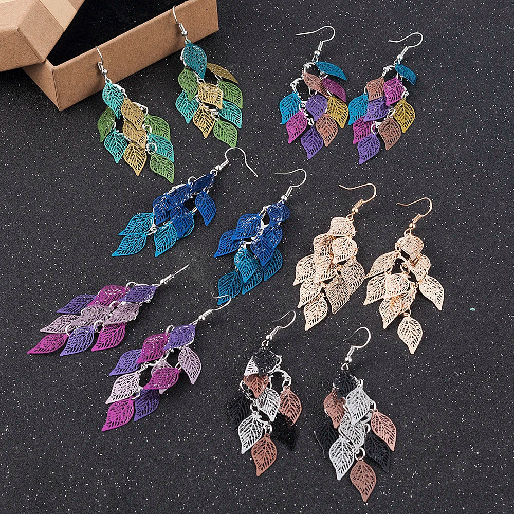 Bohemian Style Leaf Drop Earrings