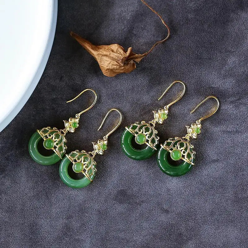 Retro Natural Hetian Jade Earrings