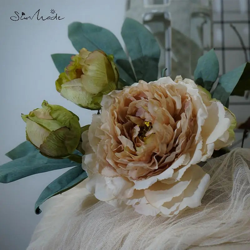 High-end Big White Artificial Peony Flowers