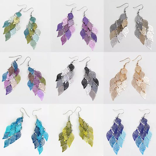 Vintage Metal Leaves Drop Earrings