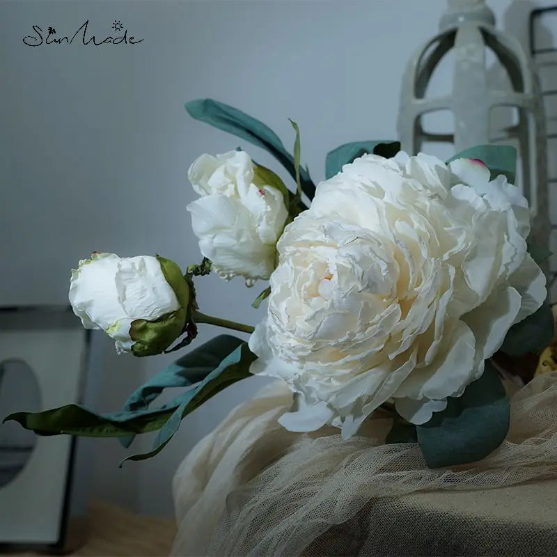 High-end Big White Artificial Peony Flowers