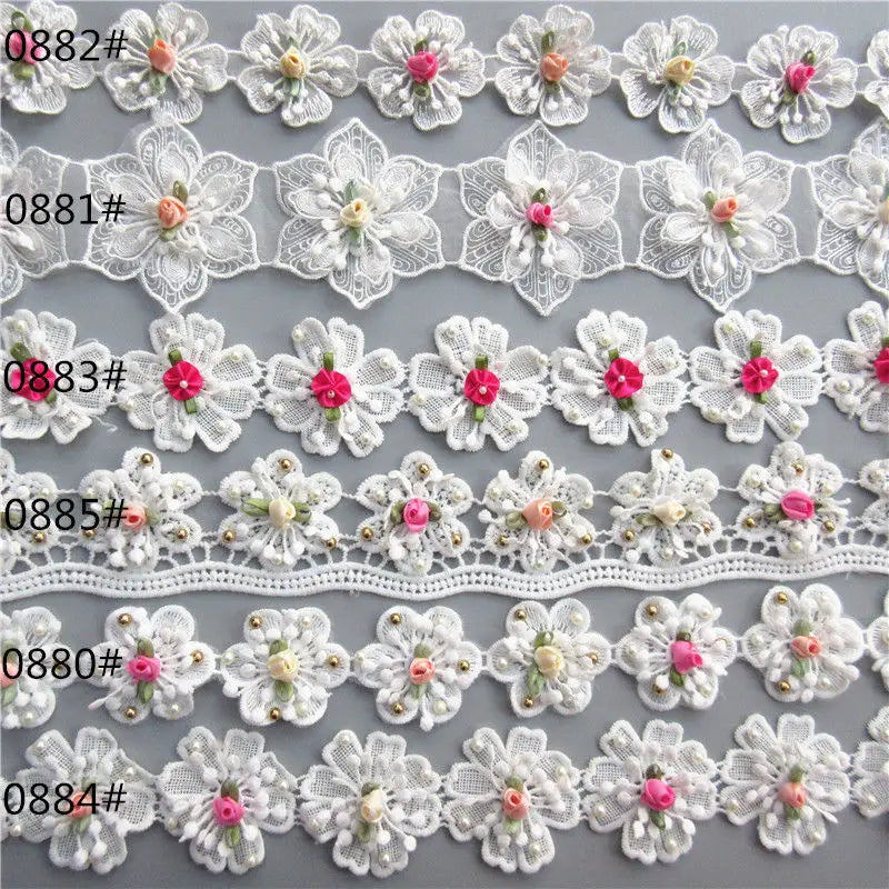 10x Multicolor Pearl Rose Lace Ribbon