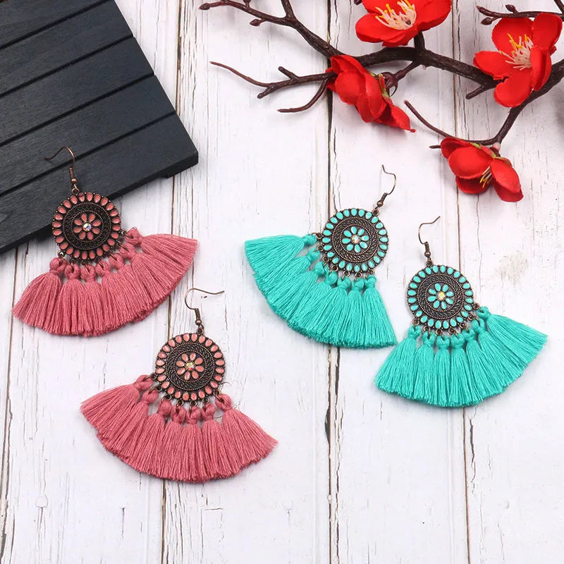 Fringed Long Drop Tassel Earrings