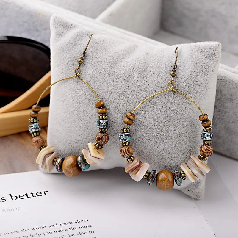 Ethnic Bohemian Wood Beads Earrings