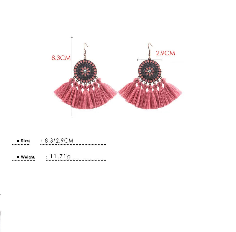 Fringed Long Drop Tassel Earrings