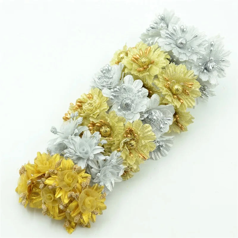 6/60Pcs Metallic Glitter Artificial Silk Flower Bouquets