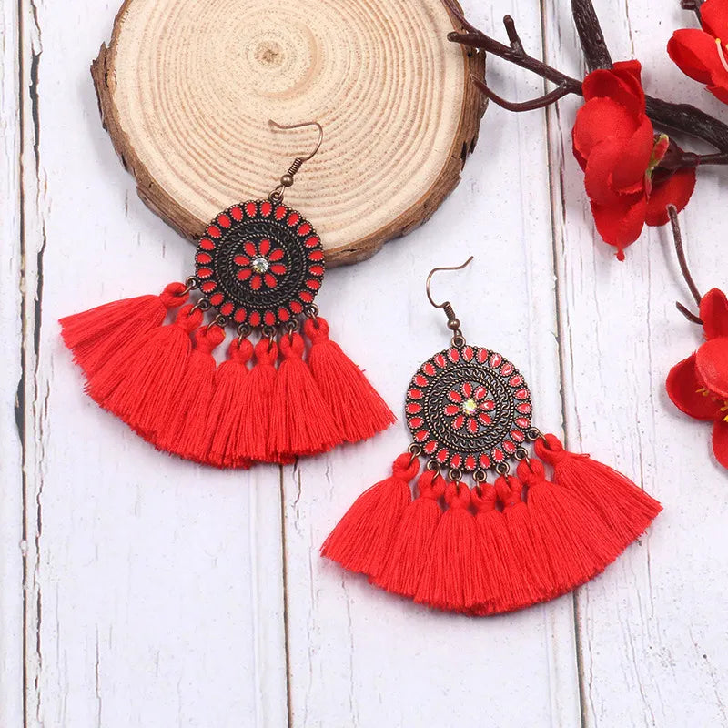 Fringed Long Drop Tassel Earrings