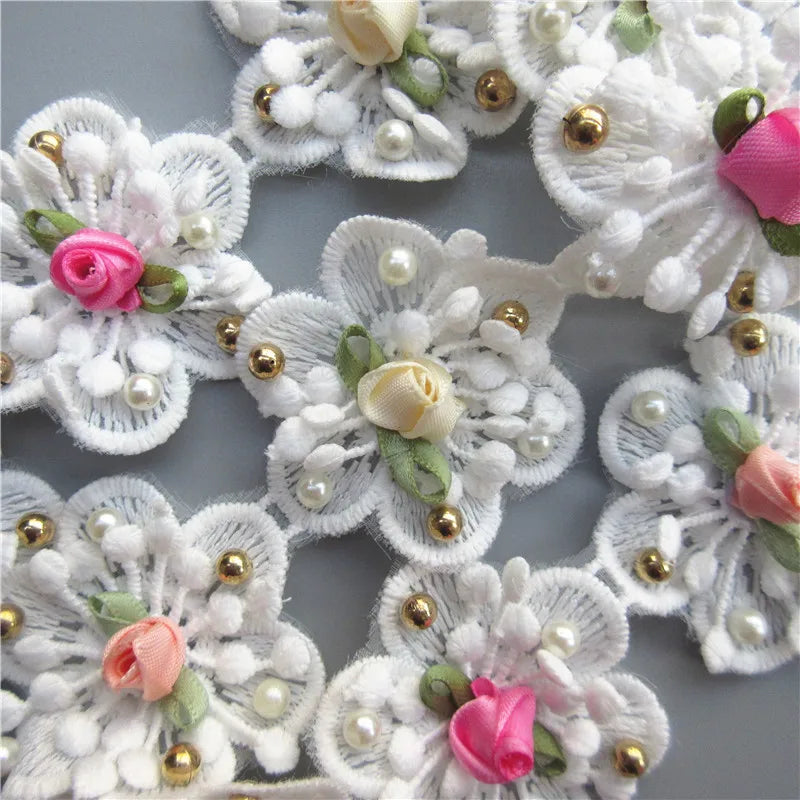 10x Multicolor Pearl Rose Lace Ribbon