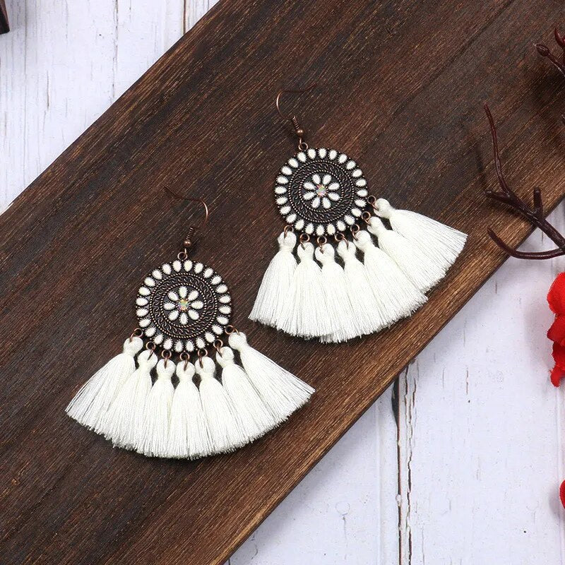 Fringed Long Drop Tassel Earrings