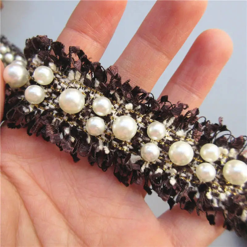 1 yard Vintage Pearl Beaded Embroidered Lace Trim