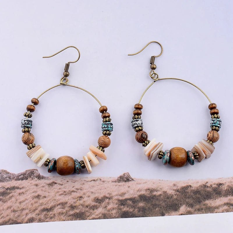 Ethnic Bohemian Wood Beads Earrings