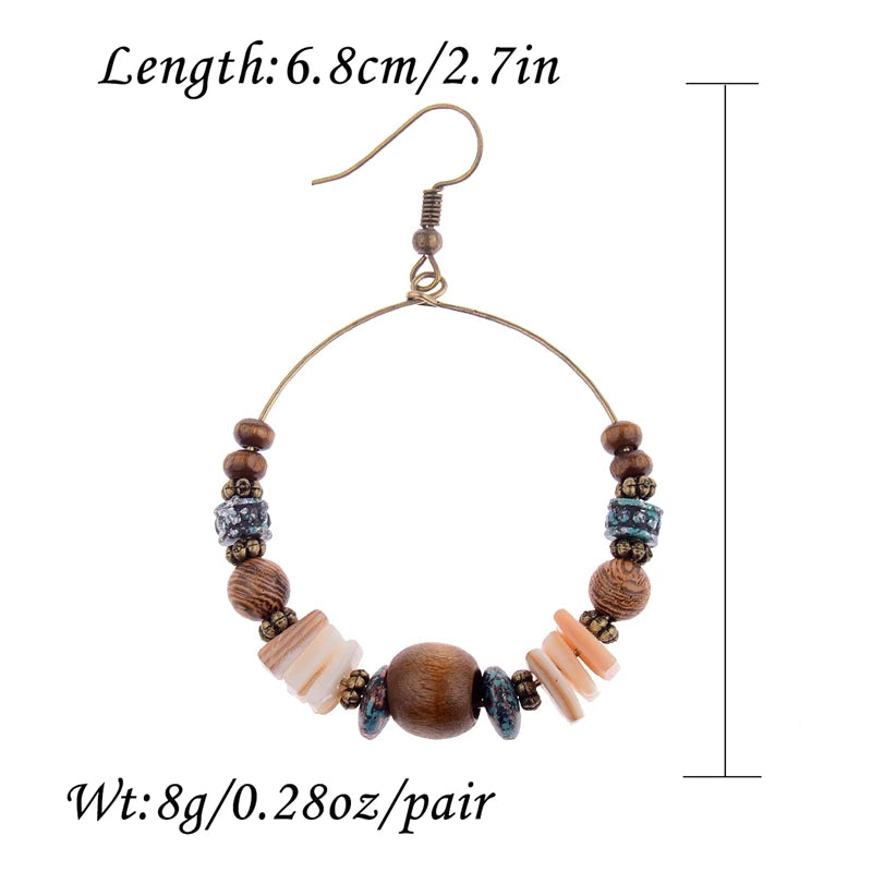 Ethnic Bohemian Wood Beads Earrings