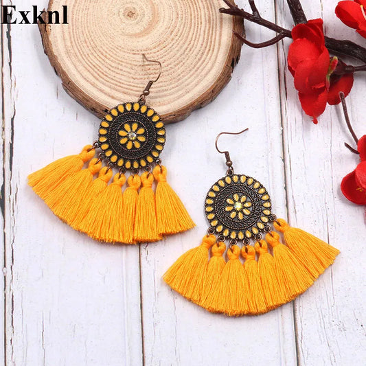 Fringed Long Drop Tassel Earrings