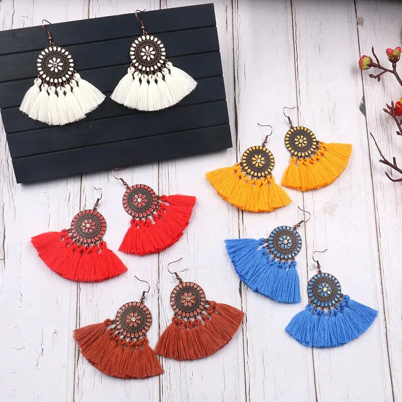 Fringed Long Drop Tassel Earrings