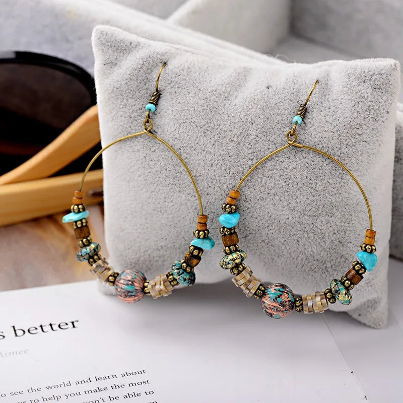 Ethnic Bohemian Wood Beads Earrings