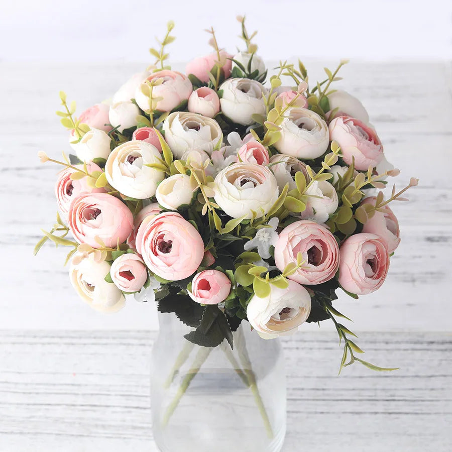 European Vintage Artificial Silk Tea Rose Flowers