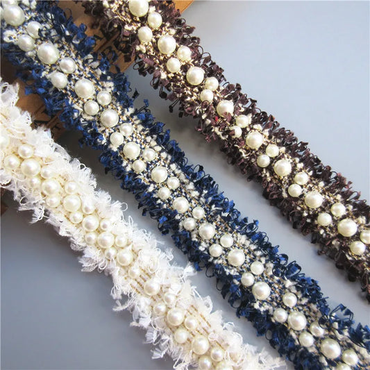 1 yard Vintage Pearl Beaded Embroidered Lace Trim