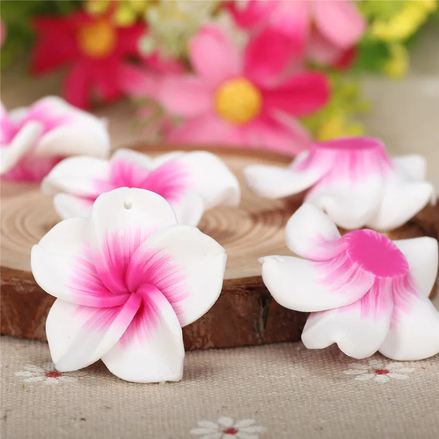 10pcs/Lots 30mm Polymer Clay Plumeria Rubra Flowers