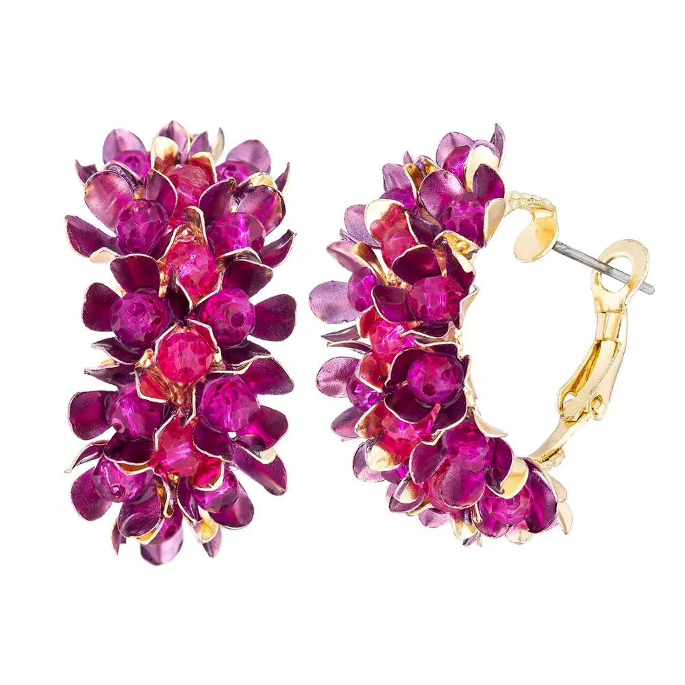 Colorful Orchid Flower Hoop Earrings