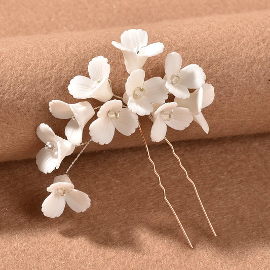 White Flower Hairpins