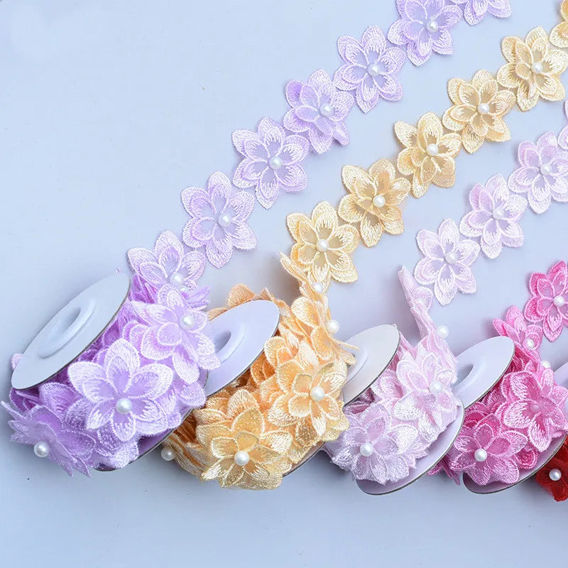 2 Yards 3D Six-Petal Double-Layer Flower Lace