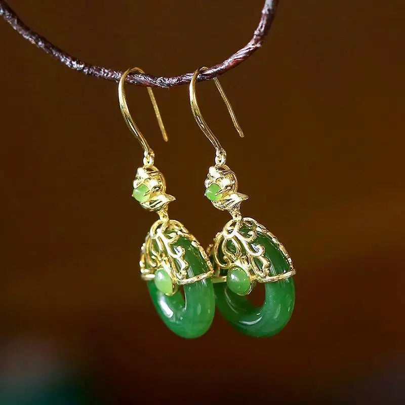 Retro Natural Hetian Jade Earrings