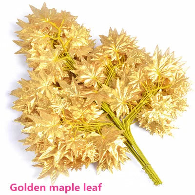 12 Pcs Metallic Artificial Maple Leaf Bunch