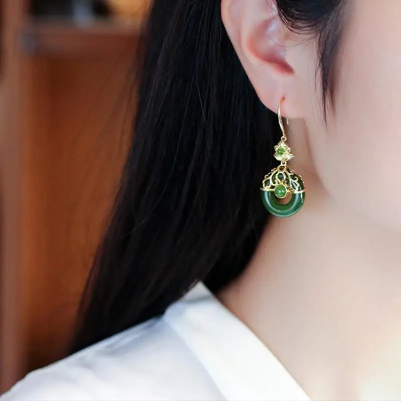 Retro Natural Hetian Jade Earrings