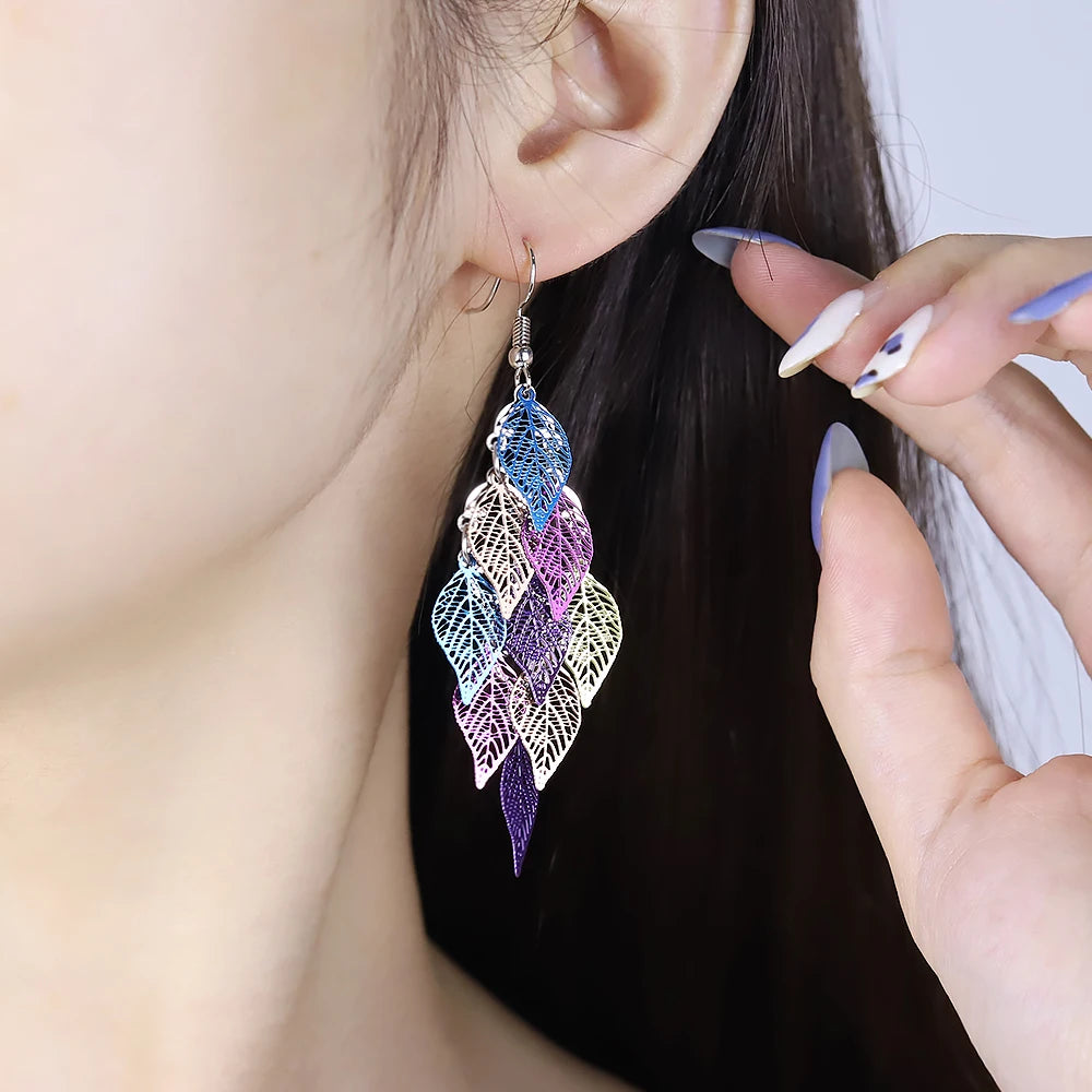 Bohemian Style Leaf Drop Earrings