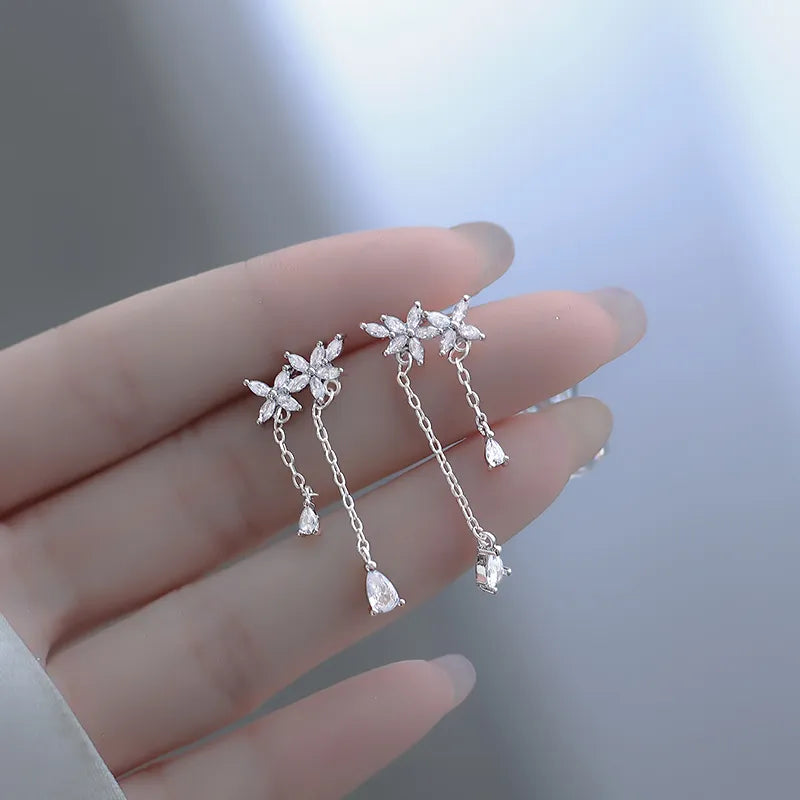 Crystal Flower Heart Drop Earrings