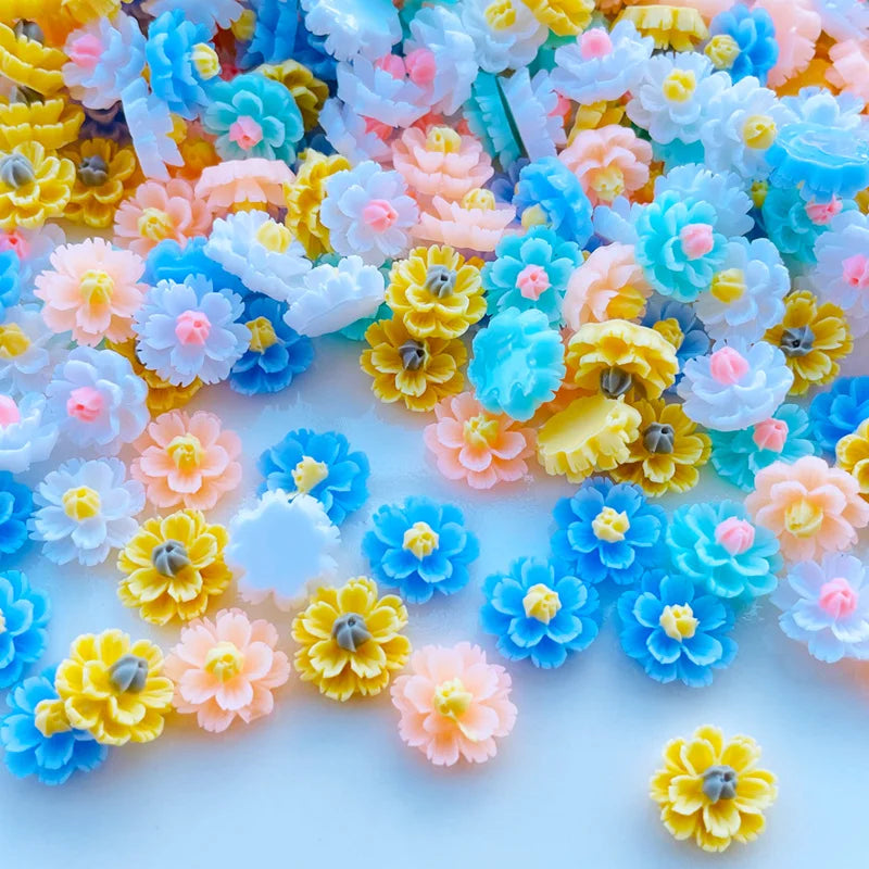 60 Pcs New 12mm Cute Resin Mixed Flowers