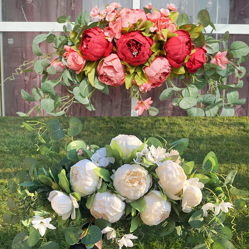 Artificial Peony Flower Threshold Wreath