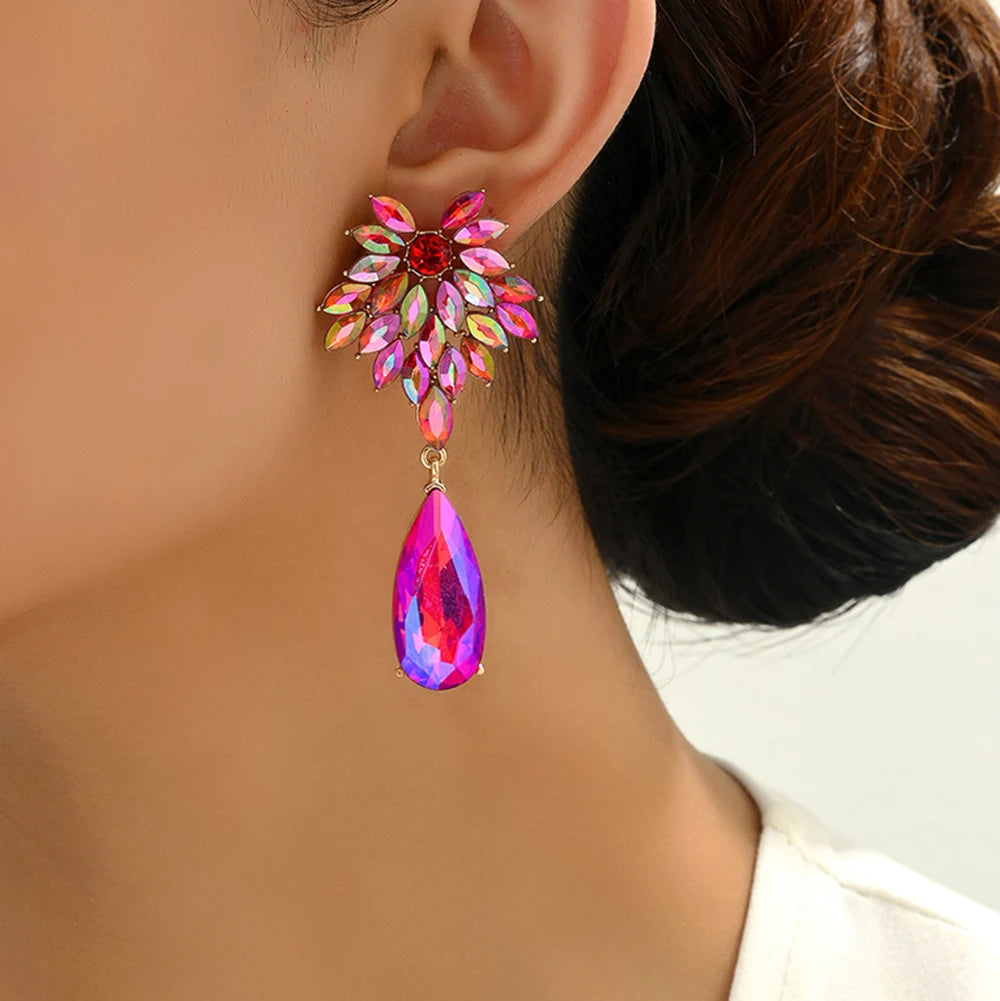 Elegant Crystal Leaves Teardrop Earrings