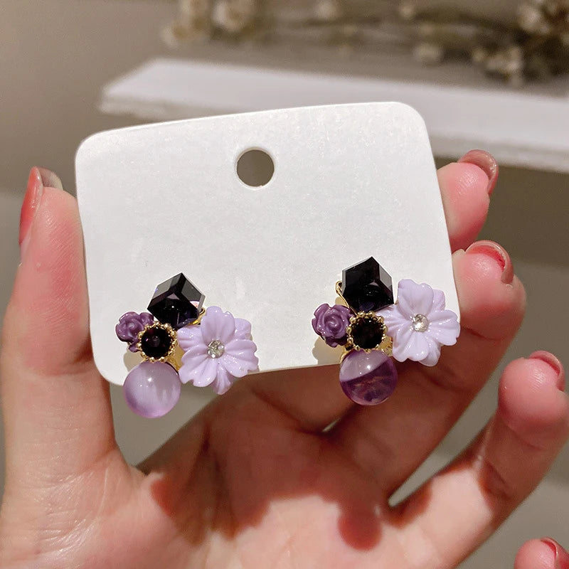 Elegant Purple Flower Stud Earrings