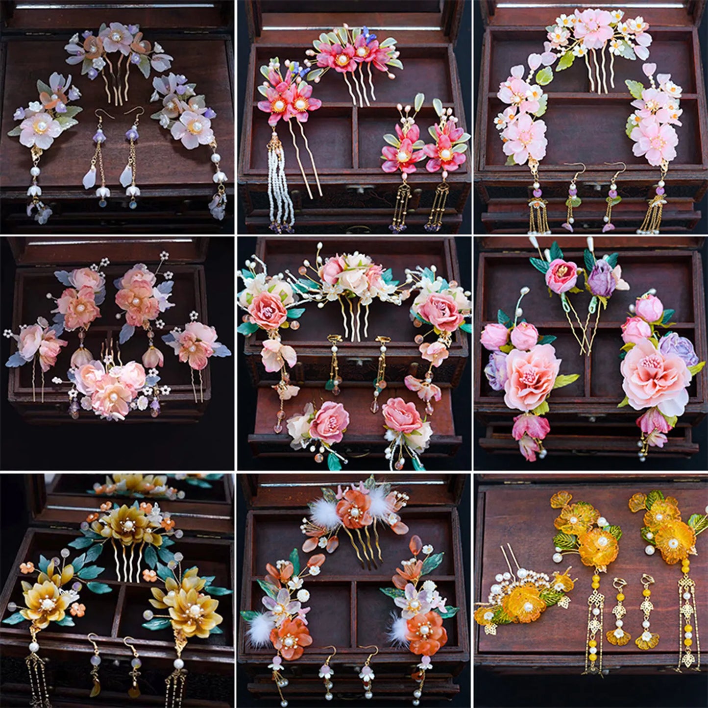 Vintage Floral Hair Stick & Earring Sets